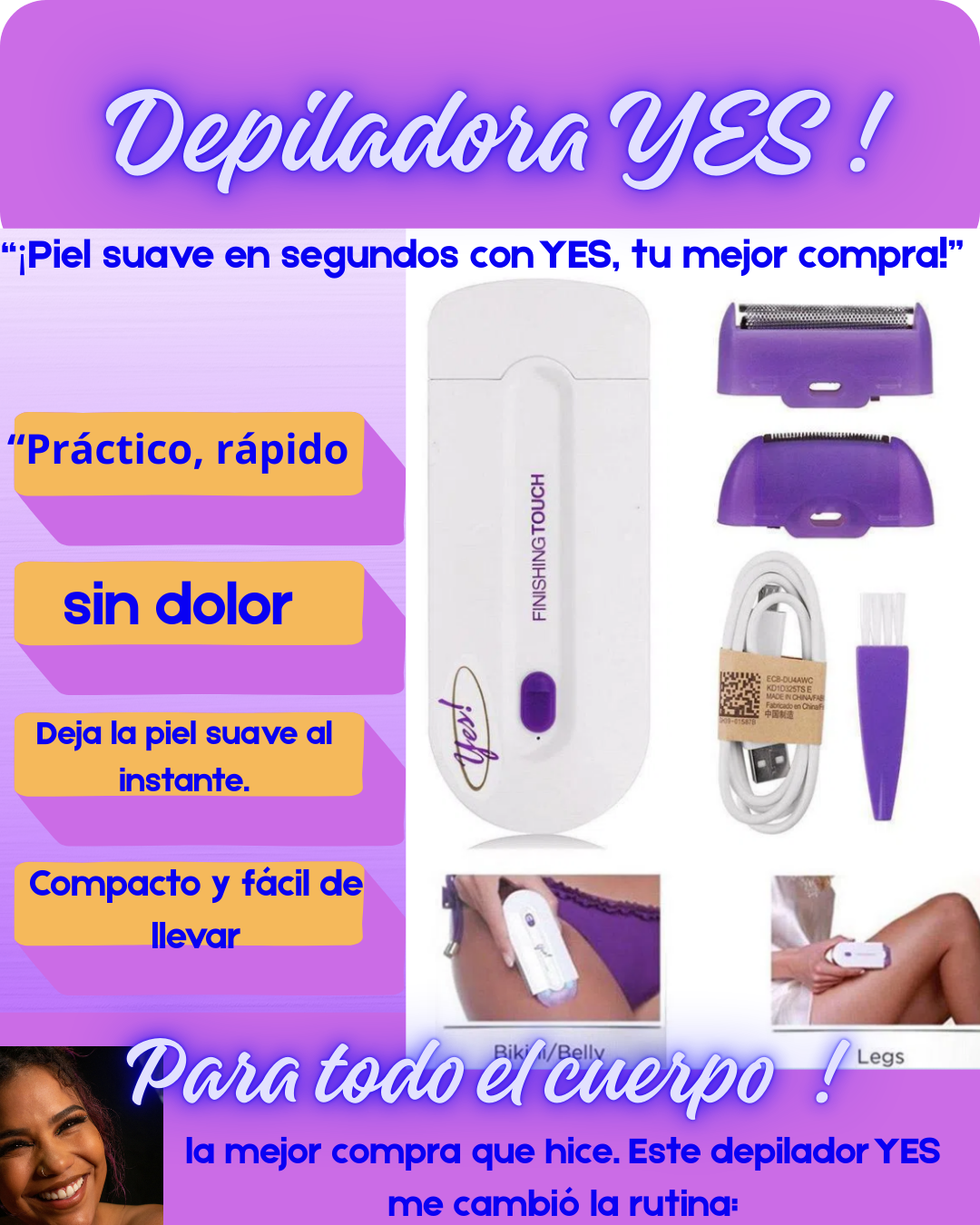 Depiladora Yes Recargable Adios al vello al Instante